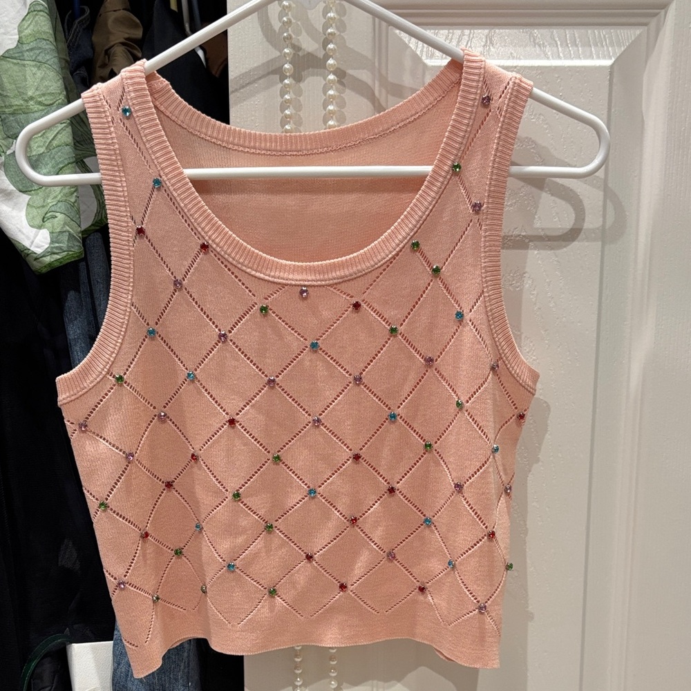 Embellished Peach Sleeveless Top